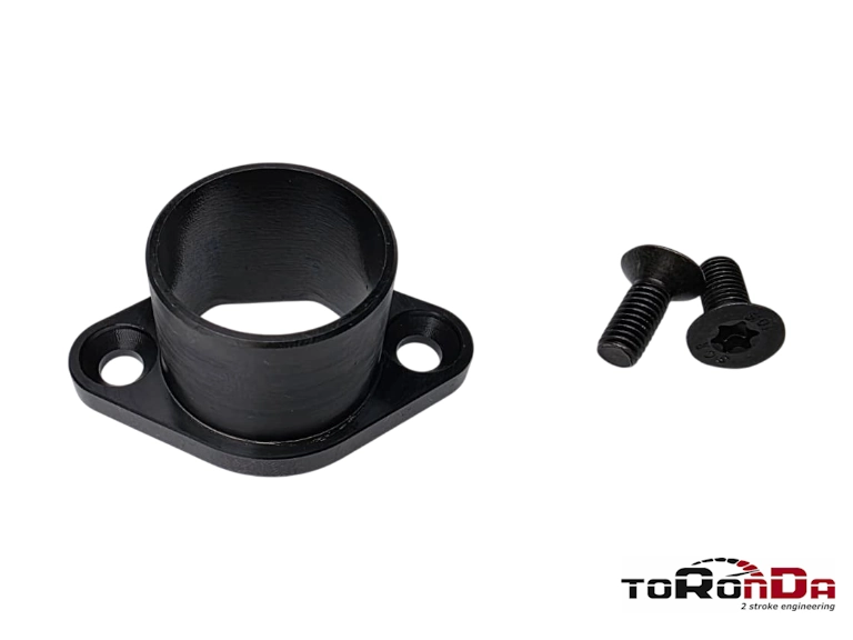 Exhaust Flange Puch Maxi for Toronda Cylinder 70cc 30mm, including mounting screws, angled front view